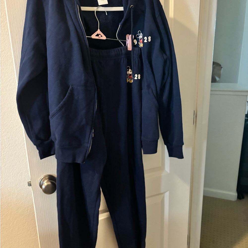 Disney Navy Blue Mickey Mouse Zip Hoodie & Jogger Set